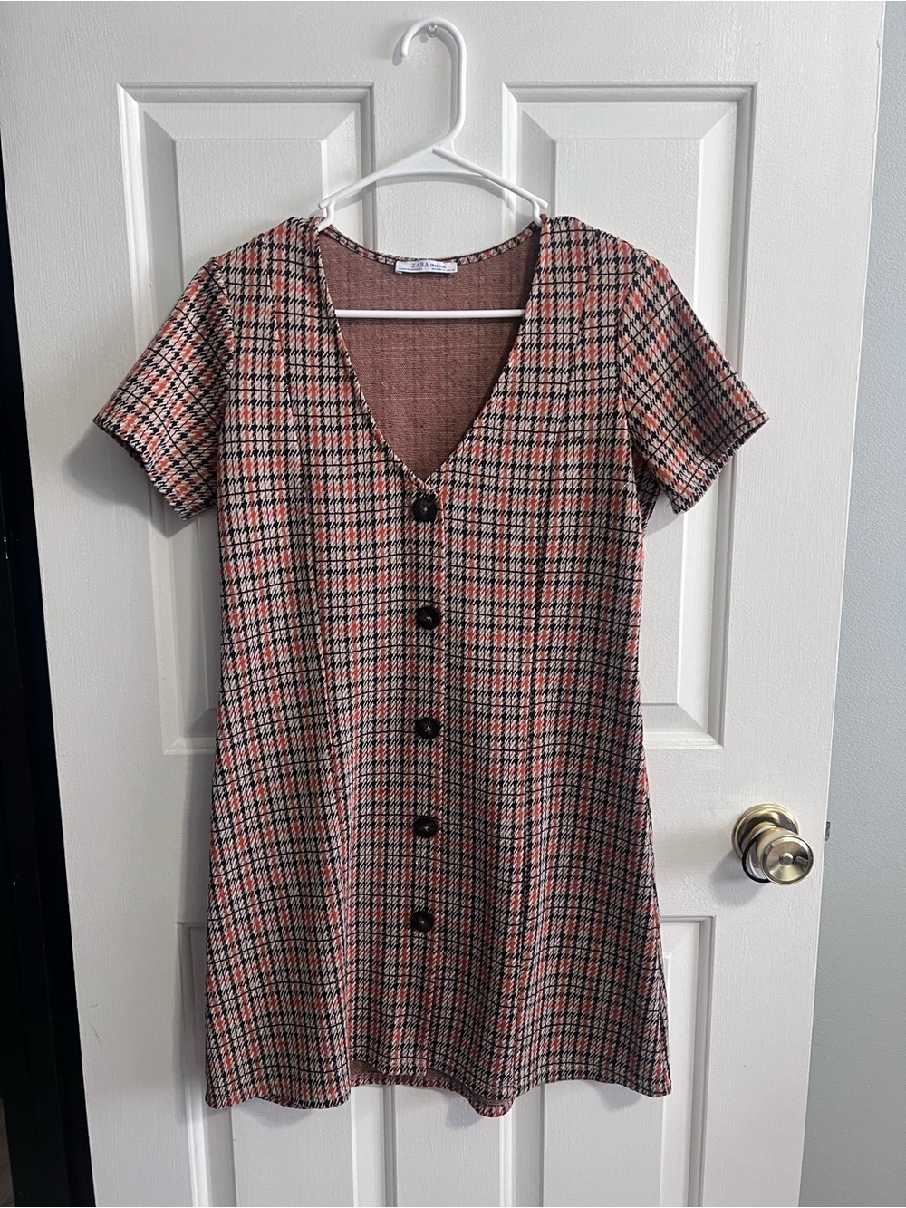 Zara Pink & Black Plaid Button-Front Mini Dress